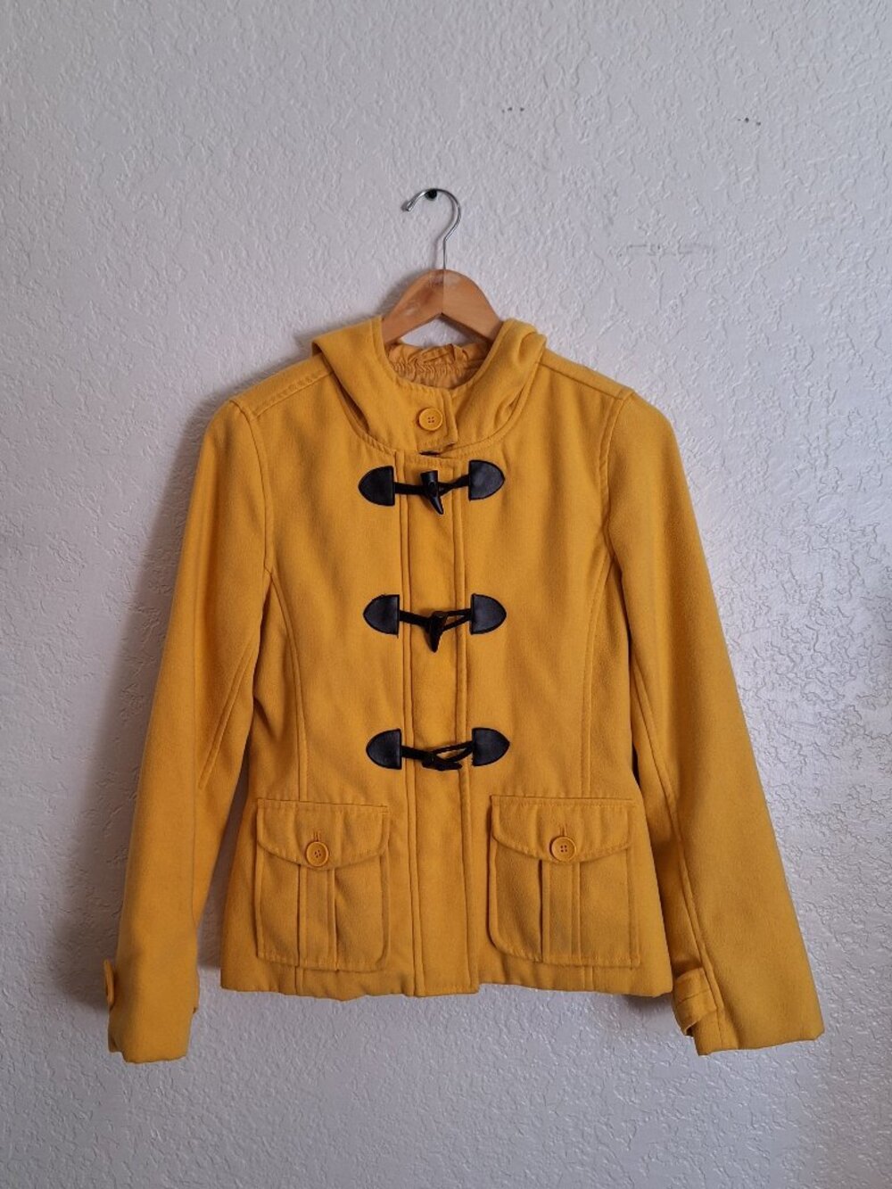 Empyre Women's Medium Mustard Yellow Hooded Toggle Peacoat Duffle Jacket